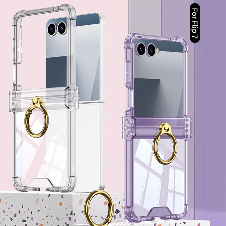 Gkk Airbag Hinge Silicone Phone Case with Ring Holder, For Samsung Galaxy Z Flip7 5G, For Samsung Galaxy Z Flip6 / Flip7 FE, For Samsung Galaxy Z Flip5