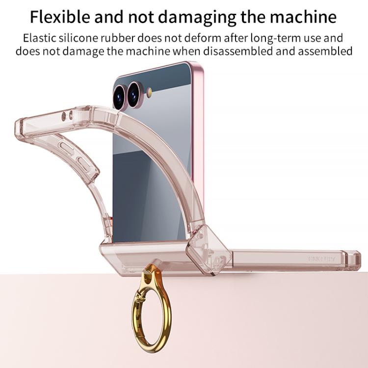 Gkk Airbag Hinge Silicone Phone Case with Ring Holder, For Samsung Galaxy Z Flip7 5G, For Samsung Galaxy Z Flip6 / Flip7 FE, For Samsung Galaxy Z Flip5