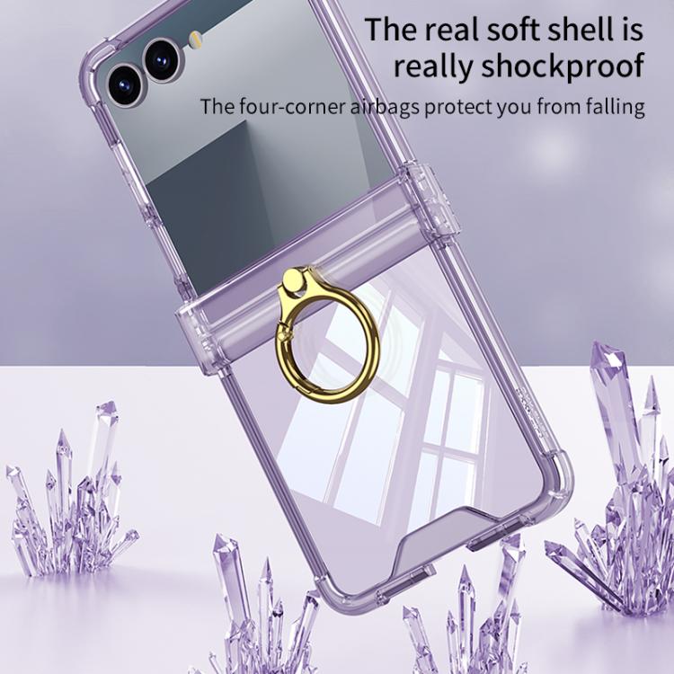 Gkk Airbag Hinge Silicone Phone Case with Ring Holder, For Samsung Galaxy Z Flip7 5G, For Samsung Galaxy Z Flip6 / Flip7 FE, For Samsung Galaxy Z Flip5