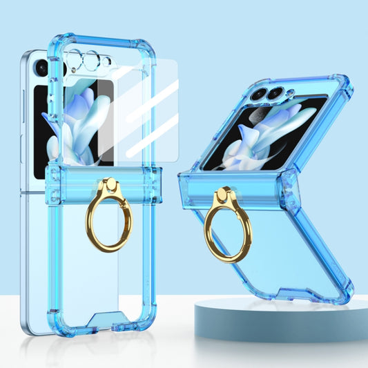 Gkk Airbag Hinge Silicone Phone Case with Ring Holder & Tempered Film, For Samsung Galaxy Z Flip5