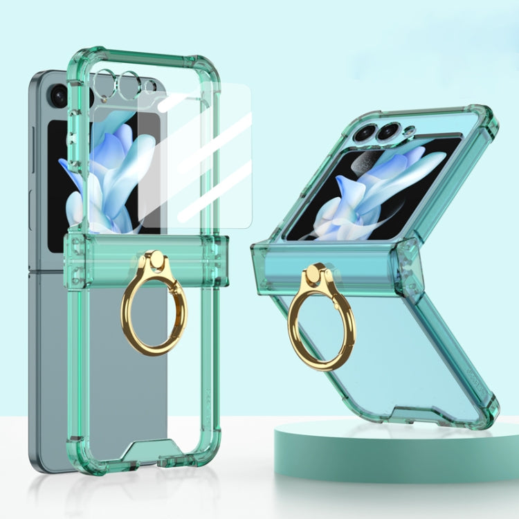 Gkk Airbag Hinge Silicone Phone Case with Ring Holder & Tempered Film, For Samsung Galaxy Z Flip5