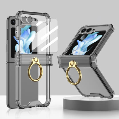 Gkk Airbag Hinge Silicone Phone Case with Ring Holder & Tempered Film, For Samsung Galaxy Z Flip5