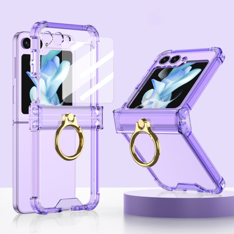 Gkk Airbag Hinge Silicone Phone Case with Ring Holder & Tempered Film, For Samsung Galaxy Z Flip5