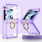 Gkk Airbag Hinge Silicone Phone Case with Ring Holder & Tempered Film, For Samsung Galaxy Z Flip5