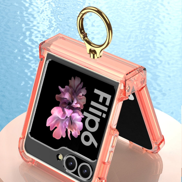 Gkk Airbag Hinge Silicone Phone Case with Ring Holder & Tempered Film, For Samsung Galaxy Z Flip6 / Flip7 FE, For Samsung Galaxy Z Flip5