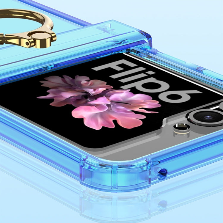 Gkk Airbag Hinge Silicone Phone Case with Ring Holder & Tempered Film, For Samsung Galaxy Z Flip6 / Flip7 FE, For Samsung Galaxy Z Flip5