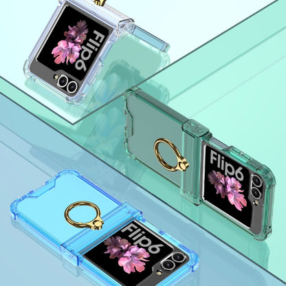 Gkk Airbag Hinge Silicone Phone Case with Ring Holder & Tempered Film, For Samsung Galaxy Z Flip6 / Flip7 FE, For Samsung Galaxy Z Flip5