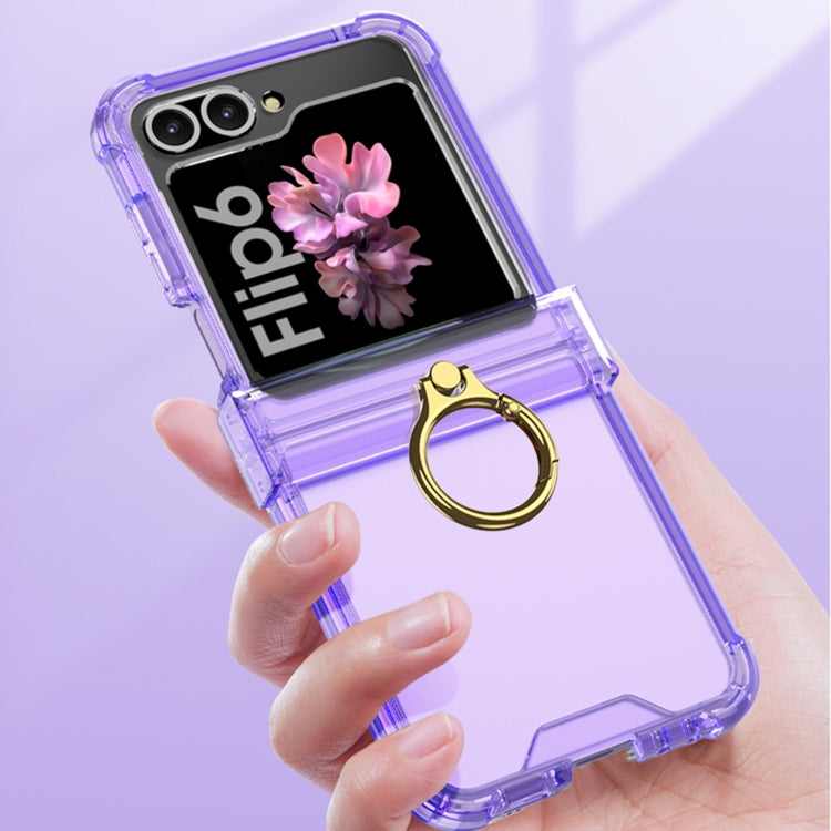 Gkk Airbag Hinge Silicone Phone Case with Ring Holder & Tempered Film, For Samsung Galaxy Z Flip6 / Flip7 FE, For Samsung Galaxy Z Flip5