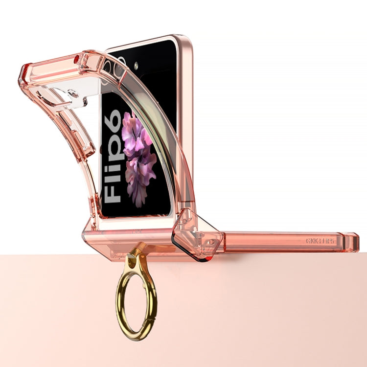 Gkk Airbag Hinge Silicone Phone Case with Ring Holder & Tempered Film, For Samsung Galaxy Z Flip6 / Flip7 FE, For Samsung Galaxy Z Flip5