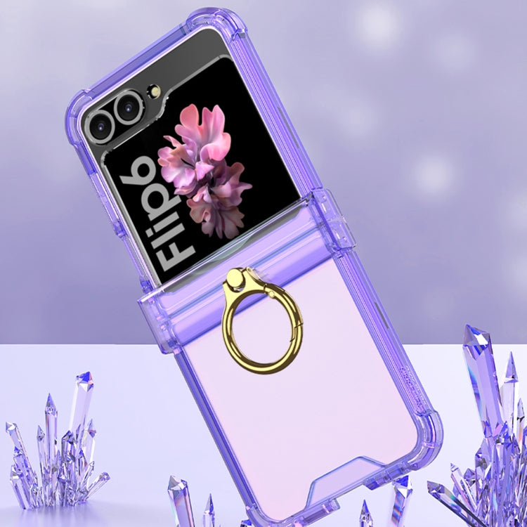 Gkk Airbag Hinge Silicone Phone Case with Ring Holder & Tempered Film, For Samsung Galaxy Z Flip6 / Flip7 FE, For Samsung Galaxy Z Flip5