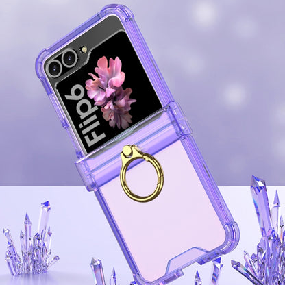 Gkk Airbag Hinge Silicone Phone Case with Ring Holder & Tempered Film, For Samsung Galaxy Z Flip6 / Flip7 FE, For Samsung Galaxy Z Flip5