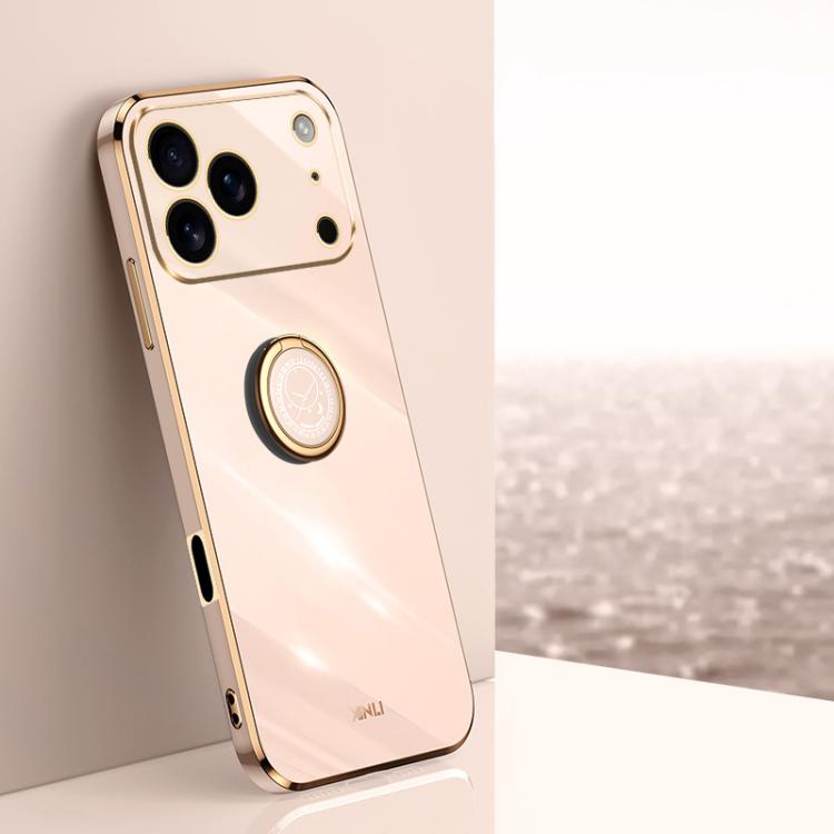XINLI Straight Edge 6D Electroplate TPU Phone Case with Ring Holder, For iPhone 16e / 17e, For iPhone 17 Pro Max, For iPhone 17 Pro