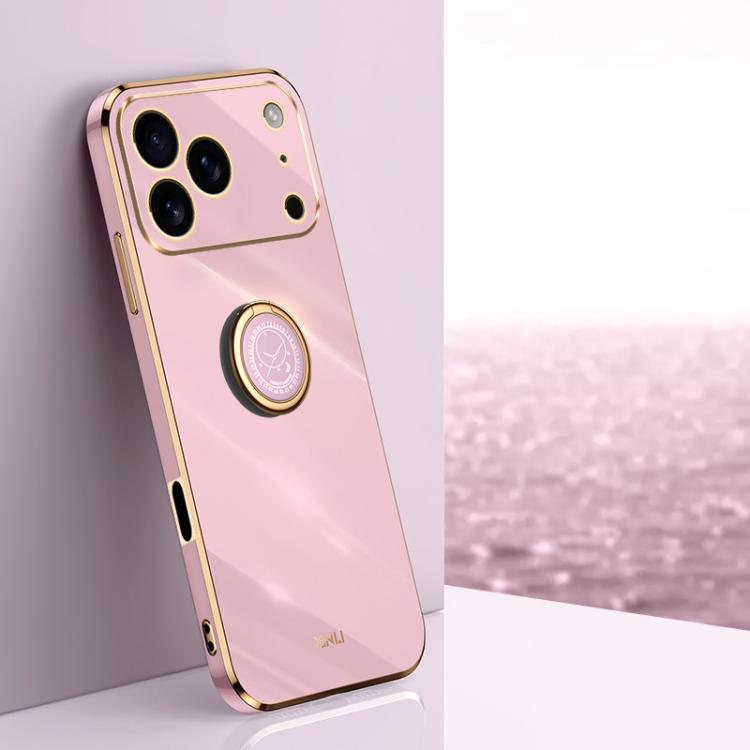 XINLI Straight Edge 6D Electroplate TPU Phone Case with Ring Holder, For iPhone 16e / 17e, For iPhone 17 Pro Max, For iPhone 17 Pro