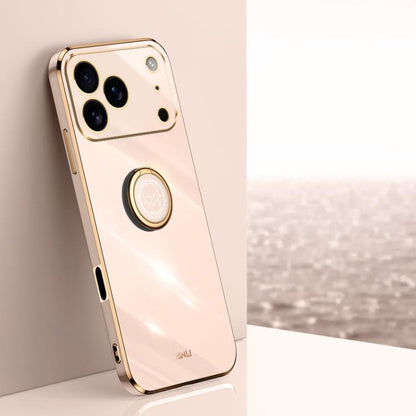 XINLI Straight Edge 6D Electroplate TPU Phone Case with Ring Holder, For iPhone 16e / 17e, For iPhone 17 Pro Max, For iPhone 17 Pro