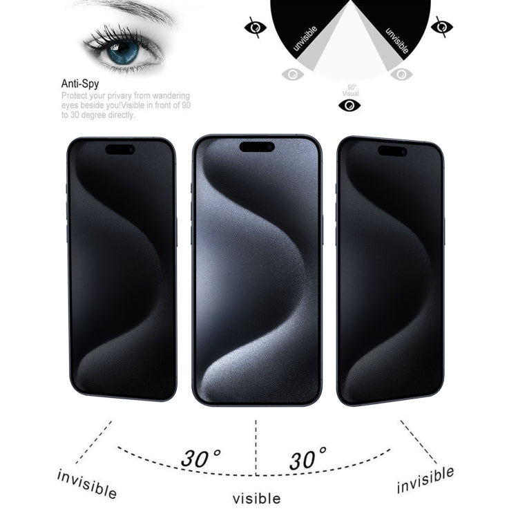 High Transparency Full Cover Anti-spy Tempered Glass Film, For iPhone 15 Pro Max / 15 Plus, For iPhone 15 Pro / 15