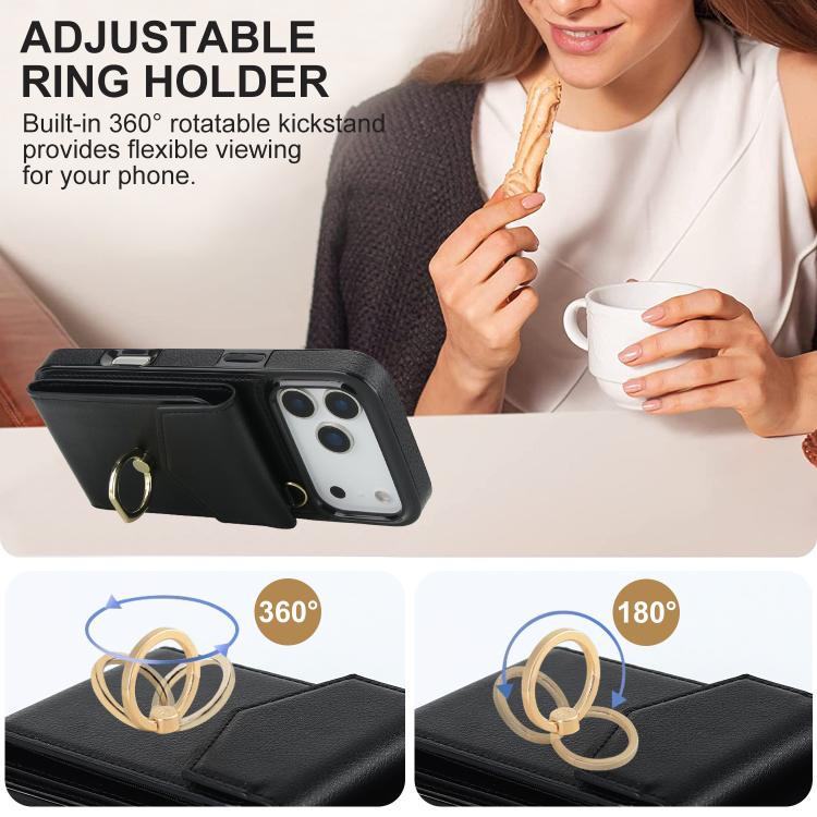 Ring Holder RFID Card Slot Phone Case, For iPhone 18 Pro / 17 Pro, For iPhone 18 Pro Max / 17 Pro Max, For iPhone 17e / 16e, For iPhone 17