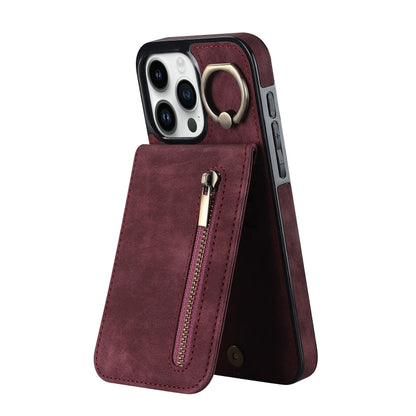 Retro Ring and Zipper RFID Card Slot Phone Case, For iPhone 15 Pro Max, For iPhone 15 Pro, For iPhone 15 Plus
