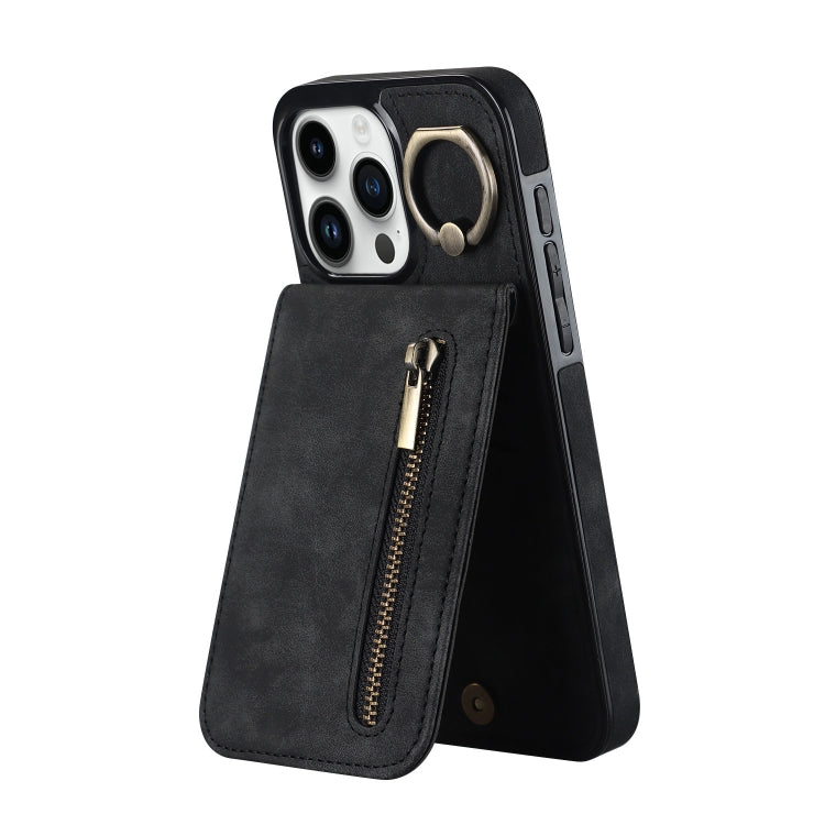 Retro Ring and Zipper RFID Card Slot Phone Case, For iPhone 15 Pro Max, For iPhone 15 Pro, For iPhone 15 Plus