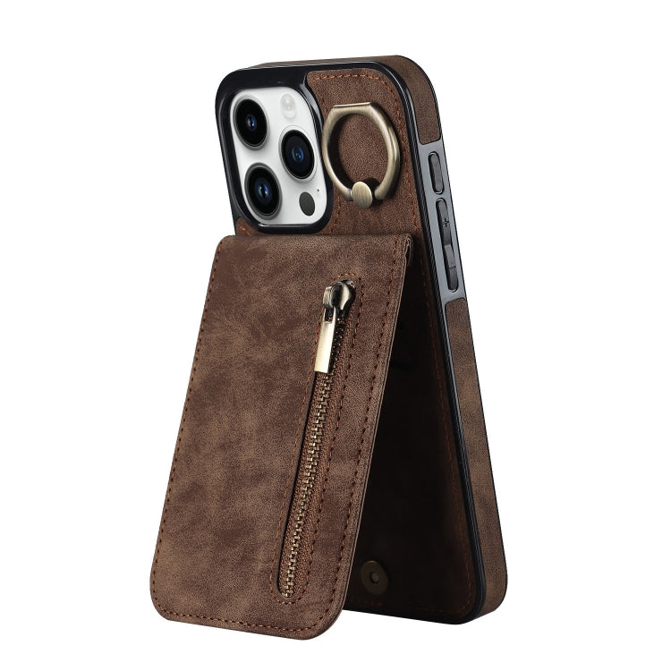 Retro Ring and Zipper RFID Card Slot Phone Case, For iPhone 15 Pro Max, For iPhone 15 Pro, For iPhone 15 Plus