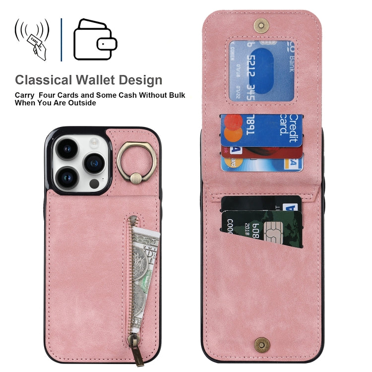 Retro Ring and Zipper RFID Card Slot Phone Case, For iPhone 15