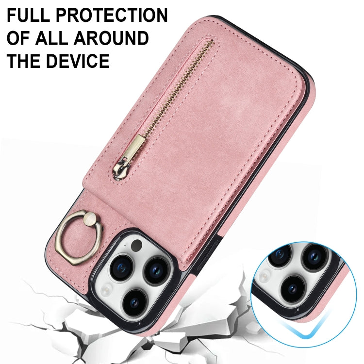 Retro Ring and Zipper RFID Card Slot Phone Case, For iPhone 15