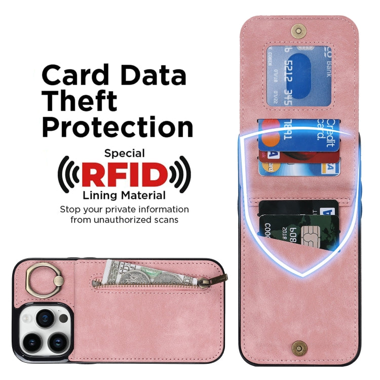 Retro Ring and Zipper RFID Card Slot Phone Case, For iPhone 15
