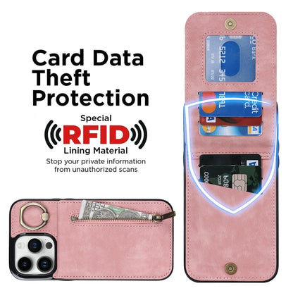 Retro Ring and Zipper RFID Card Slot Phone Case, For iPhone 15