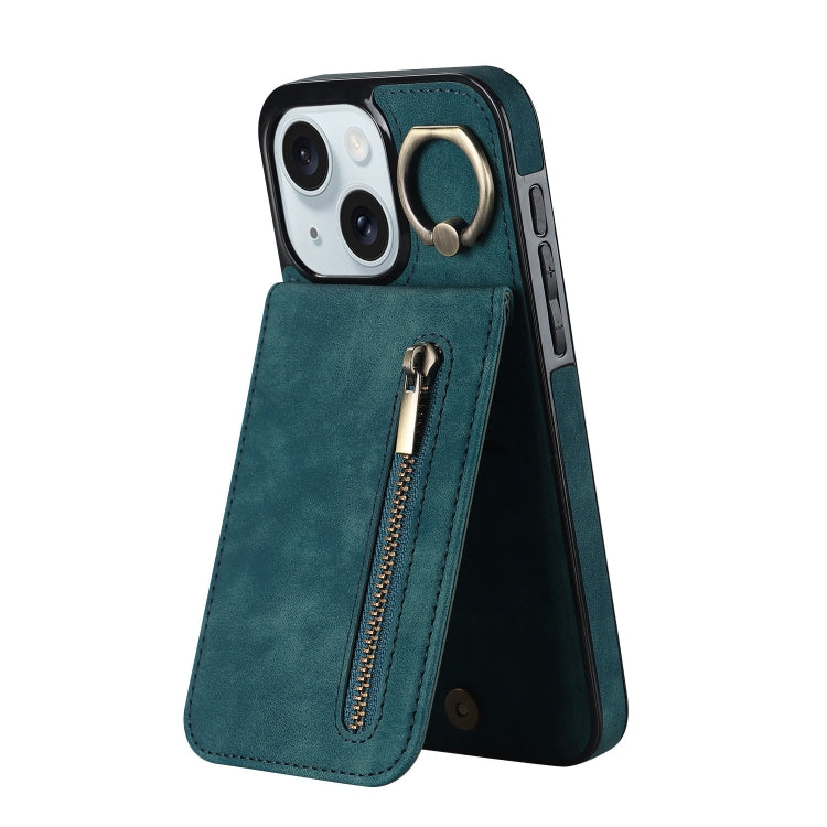 Retro Ring and Zipper RFID Card Slot Phone Case, For iPhone 15