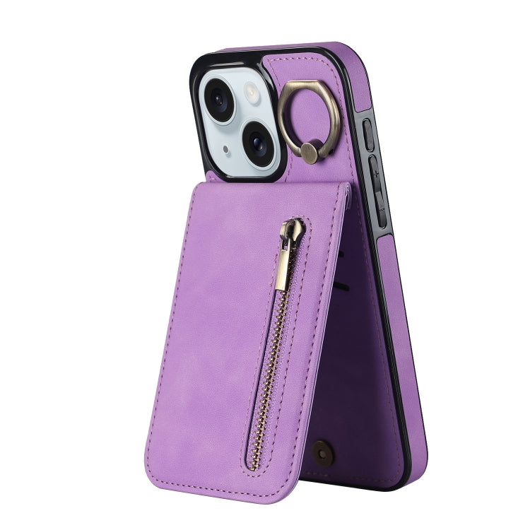 Retro Ring and Zipper RFID Card Slot Phone Case, For iPhone 15