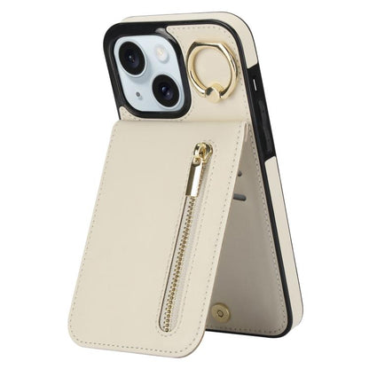 Retro Ring and Zipper RFID Card Slot Phone Case, For iPhone 15