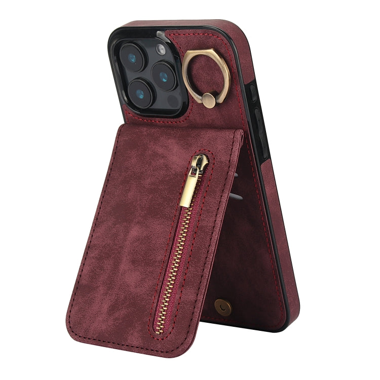 Retro Ring and Zipper RFID Card Slot Phone Case, For iPhone 17, For iPhone Air, For iPhone 16 Pro Max