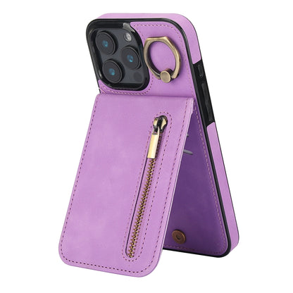 Retro Ring and Zipper RFID Card Slot Phone Case, For iPhone 17, For iPhone Air, For iPhone 16 Pro Max
