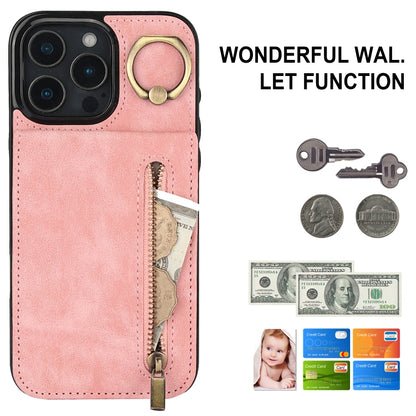 Retro Ring and Zipper RFID Card Slot Phone Case, For iPhone 16 Pro, For iPhone 16 Plus, For iPhone 16
