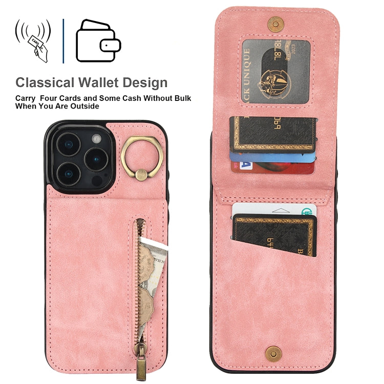 Retro Ring and Zipper RFID Card Slot Phone Case, For iPhone 16 Pro, For iPhone 16 Plus, For iPhone 16