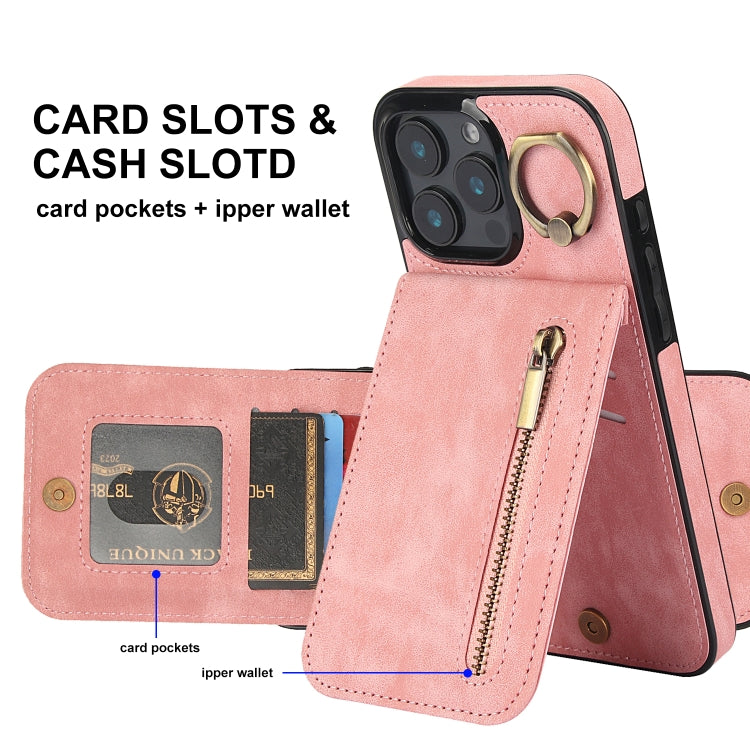 Retro Ring and Zipper RFID Card Slot Phone Case, For iPhone 16 Pro, For iPhone 16 Plus, For iPhone 16