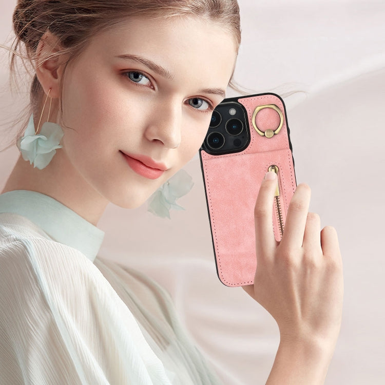 Retro Ring and Zipper RFID Card Slot Phone Case, For iPhone 16 Pro, For iPhone 16 Plus, For iPhone 16