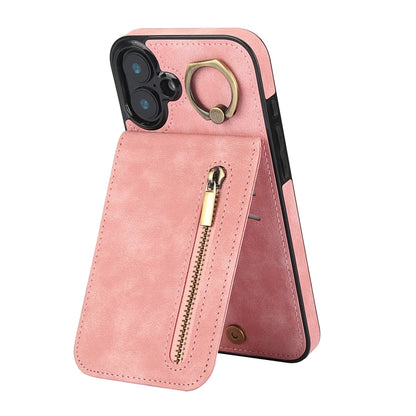 Retro Ring and Zipper RFID Card Slot Phone Case, For iPhone 16 Pro, For iPhone 16 Plus, For iPhone 16