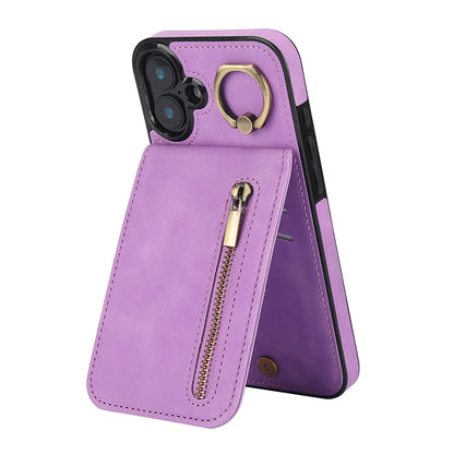 Retro Ring and Zipper RFID Card Slot Phone Case, For iPhone 16 Pro, For iPhone 16 Plus, For iPhone 16