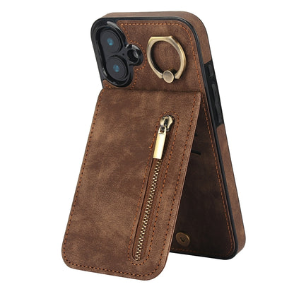 Retro Ring and Zipper RFID Card Slot Phone Case, For iPhone 16 Pro, For iPhone 16 Plus, For iPhone 16