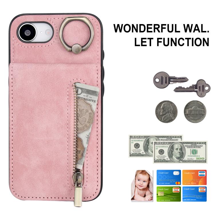 Retro Ring and Zipper RFID Card Slot Phone Case, For iPhone 17e / 16e, For iPhone 17 Pro Max, For iPhone 17 Pro