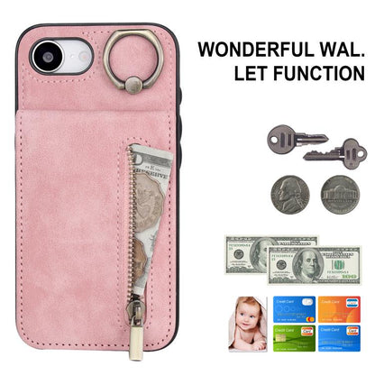 Retro Ring and Zipper RFID Card Slot Phone Case, For iPhone 17e / 16e, For iPhone 17 Pro Max, For iPhone 17 Pro