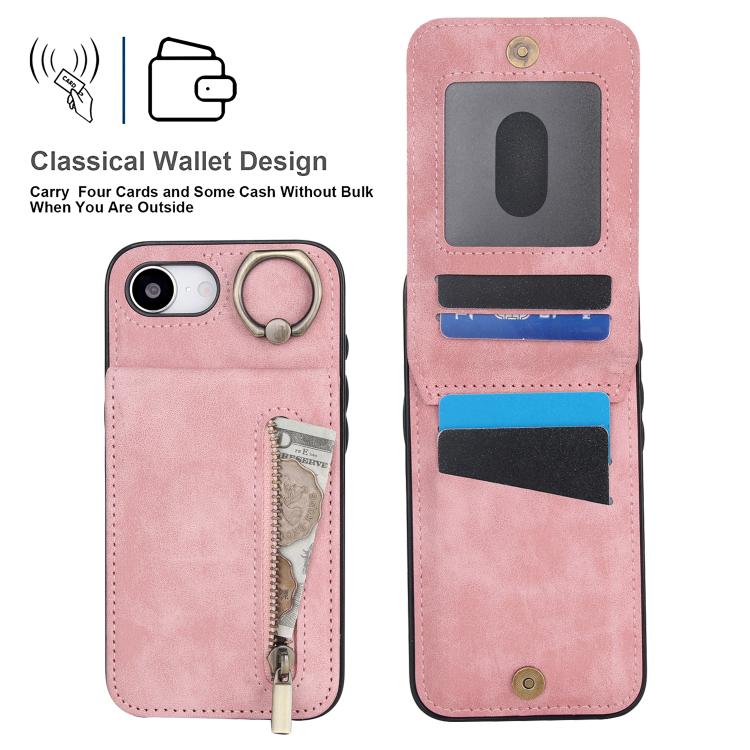 Retro Ring and Zipper RFID Card Slot Phone Case, For iPhone 17e / 16e, For iPhone 17 Pro Max, For iPhone 17 Pro