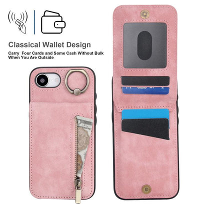 Retro Ring and Zipper RFID Card Slot Phone Case, For iPhone 17e / 16e, For iPhone 17 Pro Max, For iPhone 17 Pro