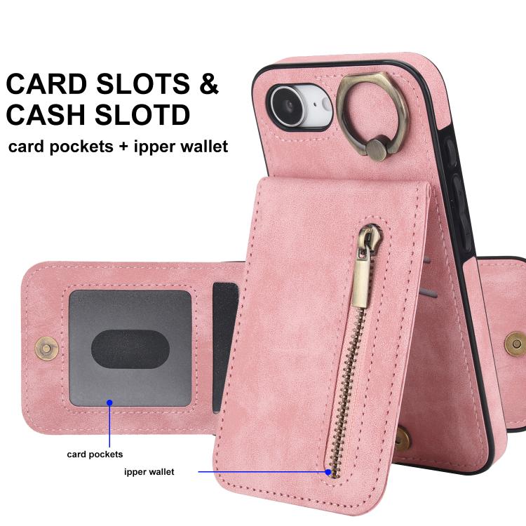 Retro Ring and Zipper RFID Card Slot Phone Case, For iPhone 17e / 16e, For iPhone 17 Pro Max, For iPhone 17 Pro
