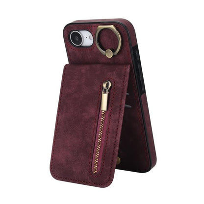 Retro Ring and Zipper RFID Card Slot Phone Case, For iPhone 18 Pro / 17 Pro, For iPhone 18 Pro Max / 17 Pro Max, For iPhone 17e / 16e