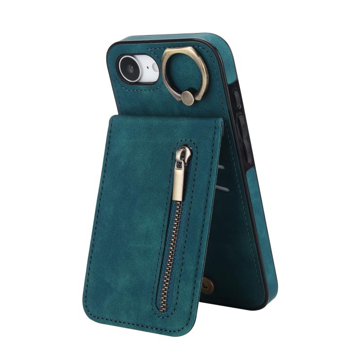 Retro Ring and Zipper RFID Card Slot Phone Case, For iPhone 18 Pro / 17 Pro, For iPhone 18 Pro Max / 17 Pro Max, For iPhone 17e / 16e