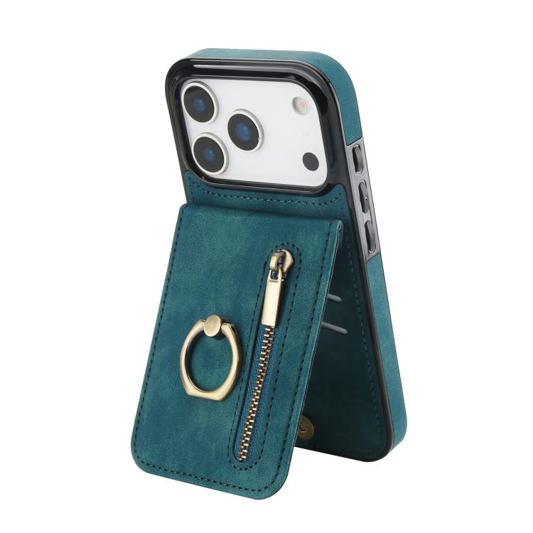 Retro Ring and Zipper RFID Card Slot Phone Case, For iPhone 18 Pro / 17 Pro, For iPhone 18 Pro Max / 17 Pro Max, For iPhone 17e / 16e