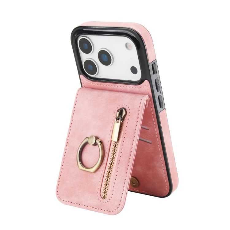 Retro Ring and Zipper RFID Card Slot Phone Case, For iPhone 18 Pro / 17 Pro, For iPhone 18 Pro Max / 17 Pro Max, For iPhone 17e / 16e
