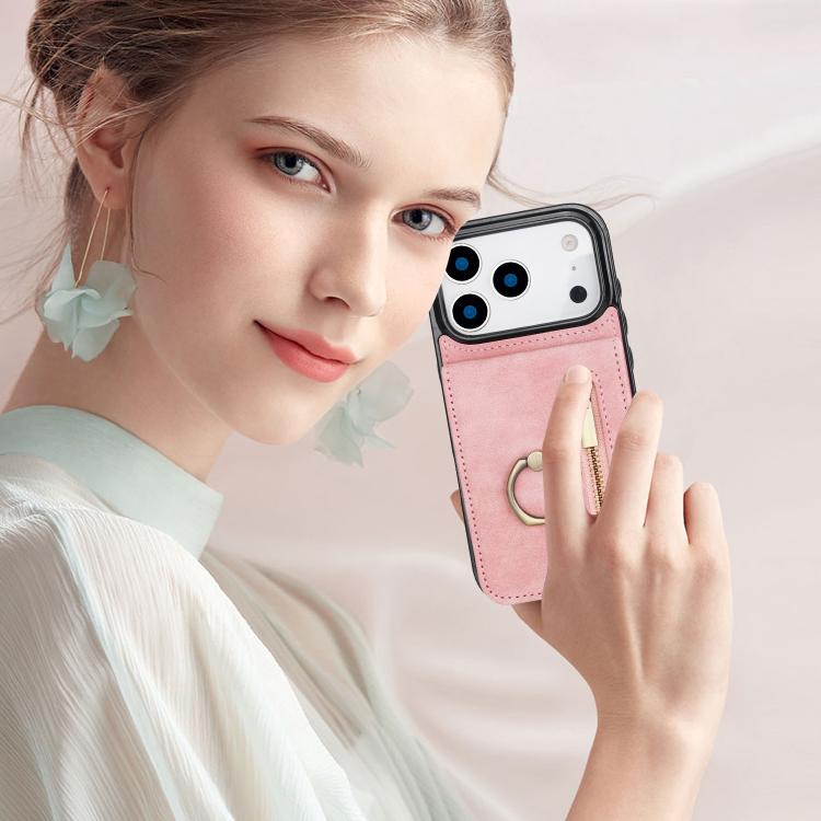 Retro Ring and Zipper RFID Card Slot Phone Case, For iPhone 18 Pro / 17 Pro, For iPhone 18 Pro Max / 17 Pro Max, For iPhone 17e / 16e