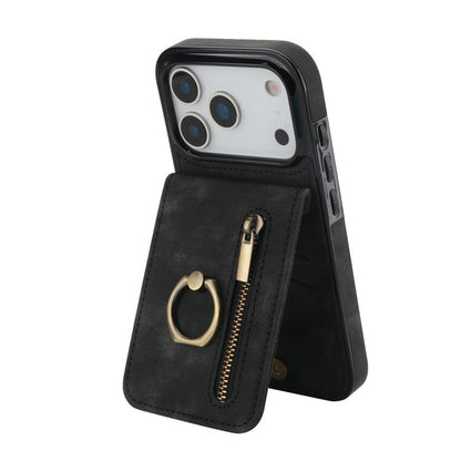 Retro Ring and Zipper RFID Card Slot Phone Case, For iPhone 18 Pro / 17 Pro, For iPhone 18 Pro Max / 17 Pro Max, For iPhone 17e / 16e